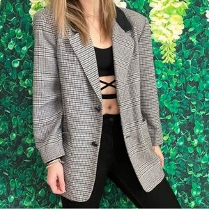 East End 1995 Vintage Glen Check Blue And Black Plaid Blazer Jacket Size Medium